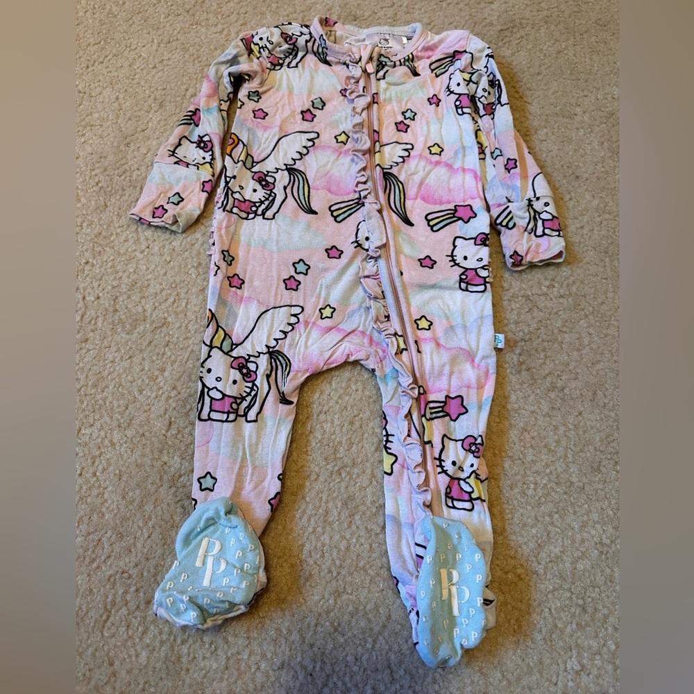 Used Hello Kitty Posh Peanut Footie Ruffled Zippered One Piece. 9-12m